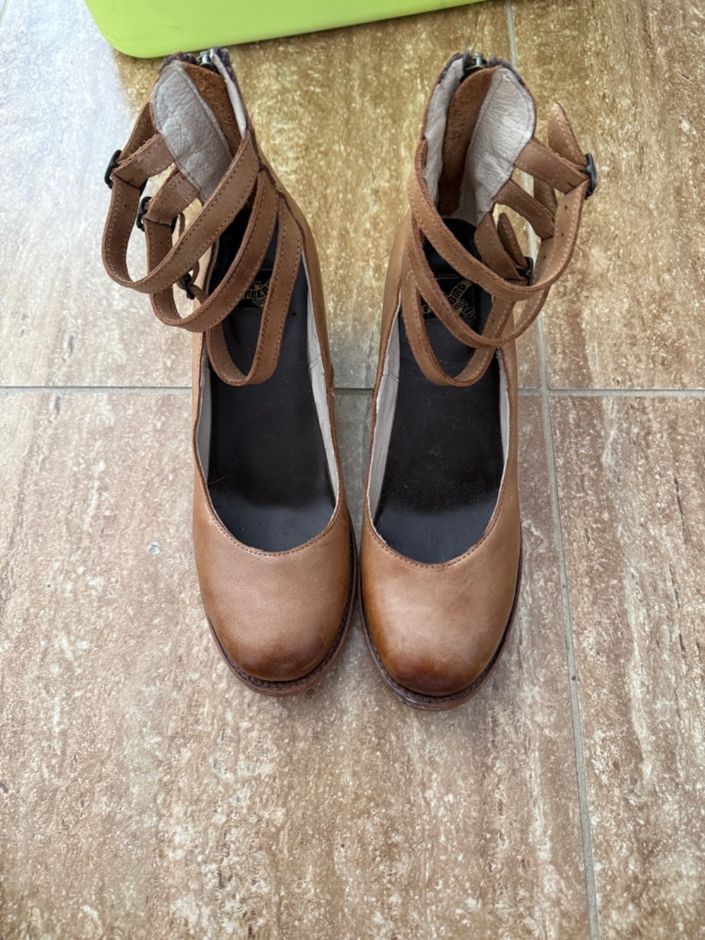 freebird Brown Leather Ankle-Strap Heels